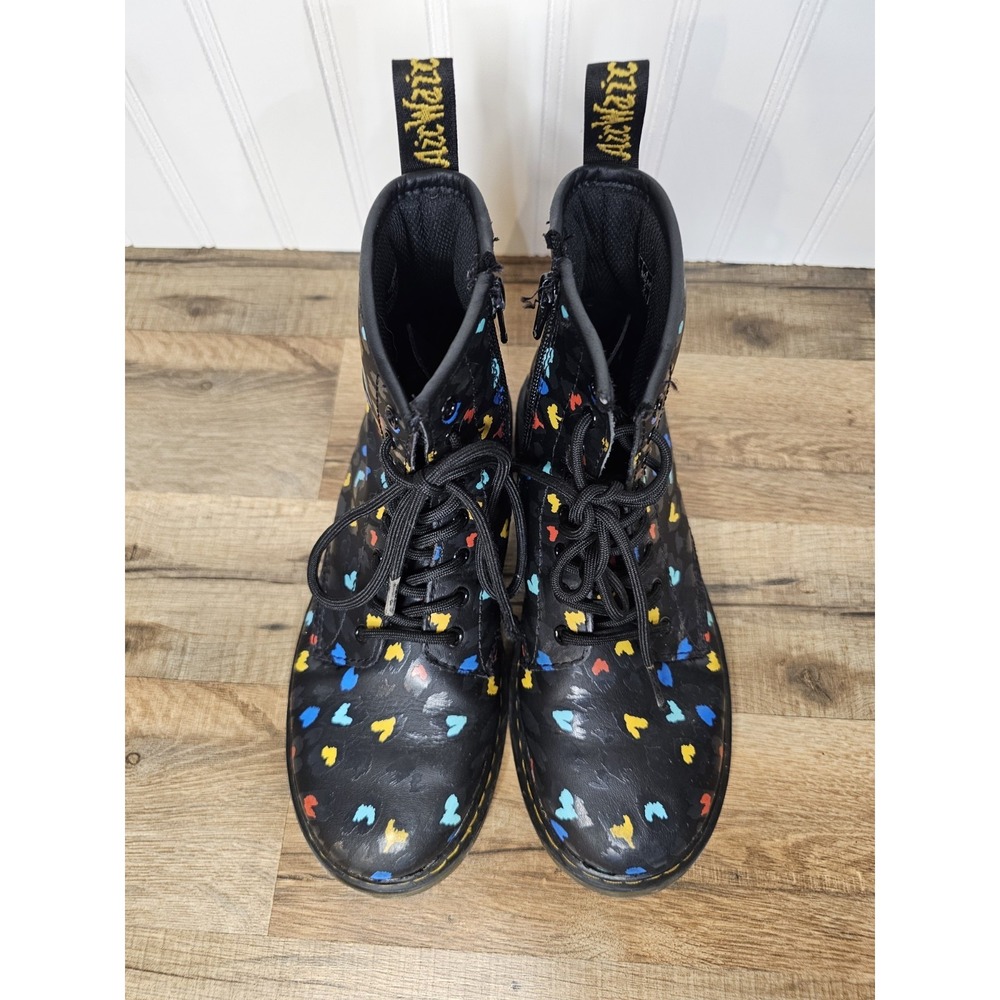 Dr. Martens Heart Printed Leather Combat Boots Youth Girls Size 4 #1460 - Picture 7 of 11